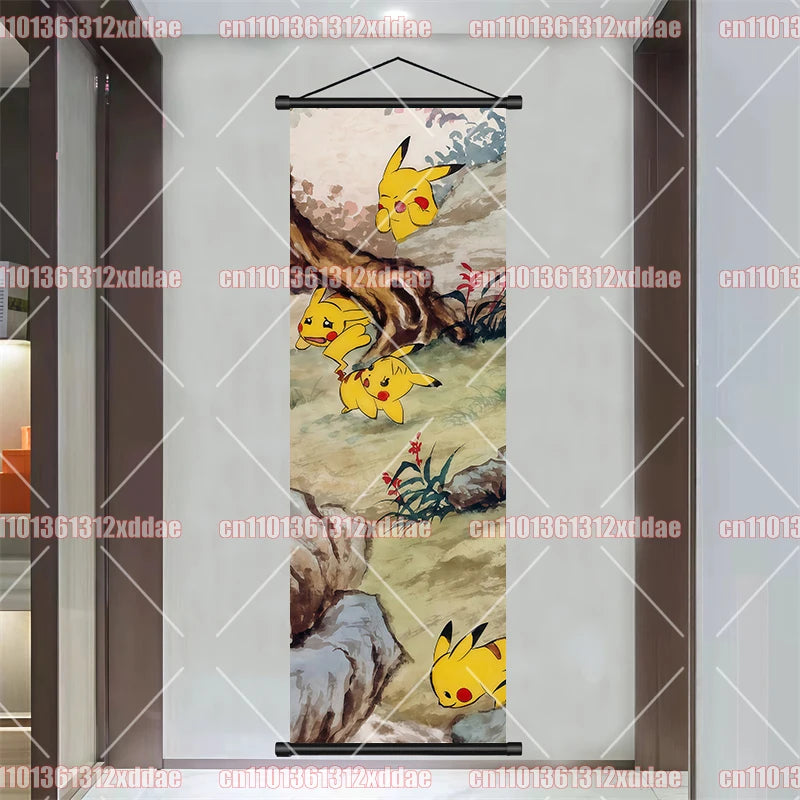 Pokémon Anime Poster Art Scroll Painting Rayquaza Pikachu Entei Squirtle Bulbasaur Gengar Snorlax Friends Children Holiday Gift