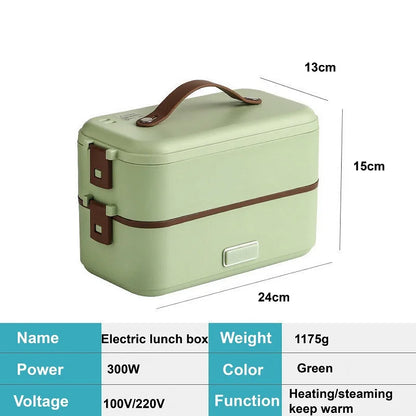110V/220V Electric Lunch Box Portable Food Fast Heating Lunch Box 304 Stainless Steel Warmer Multi-Layer Office Lunch Box 800ml
