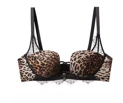 Set Intimo Pizzo Leopardato Chic Stile Francese Reggiseno Push Up Seno Piccolo Antiaccadimento Taglie Comode S-XL Hot Sale Set