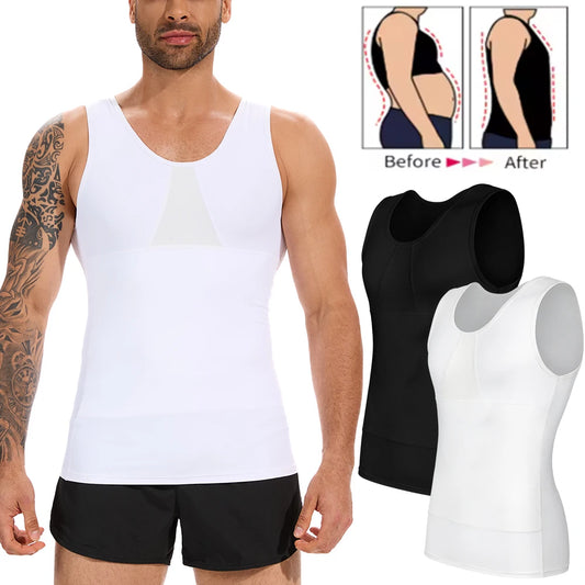 S-4XL Men's Slim Waist Shaper Vest Abdomen Sleeveless Top with Breathable Mesh Sportswear Fitness Black Nylon Cool Comfortable