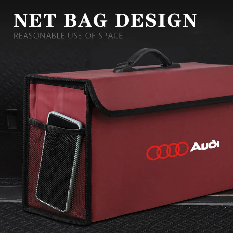 Car Trunk Collapsible Leather Tidying Stowing Box Accessories For Audi Sline A1 A3 A4 A5 A6 A7 A8 B8 B9 B6 C6 Q2 Q3 Q5 Q7 Q8 TT