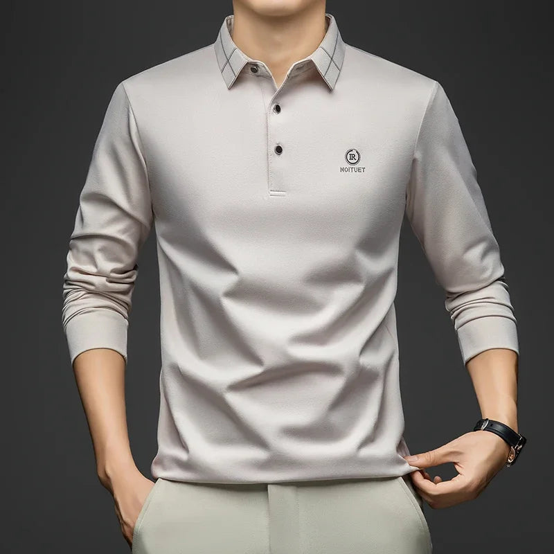 BROWON Polo Shirt for Man 2026 Spring Autumn Men Long Sleeve Polo Shirts Casual Loose Turndown Collar Wool Tops for Man Clothing