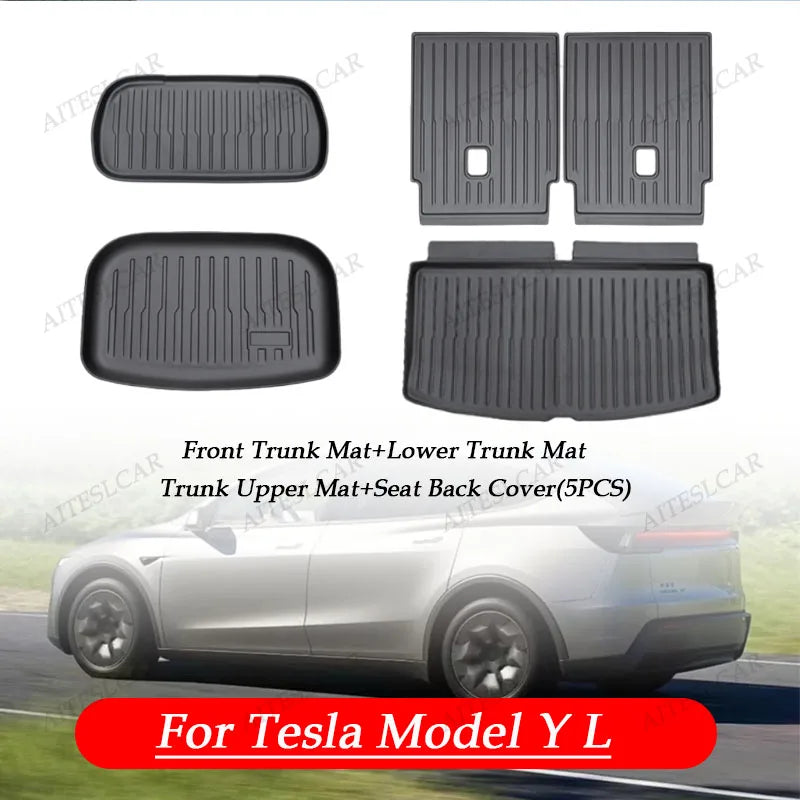 For Tesla New Model Y L Launch Premium / Performance 2026+ TPE Floor Mats Luggage Mat Wear-resistant Foot Pads ModelY Trunk Mats