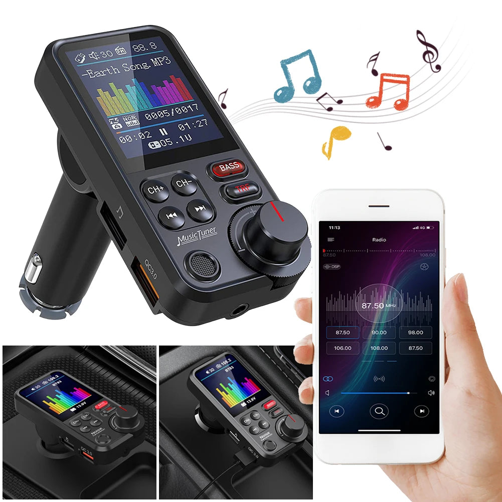 1.8 Inch Car Wireless USB Fast Charger QC3.0 Charging Bluetooth-Compatible Auto Aux Radio Hands Free Car Kit Car Charger Adapter