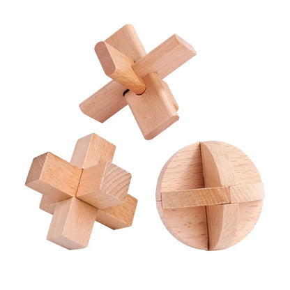 Classic Luban Lock Puzzle 3PCS Set Wooden Brain Teaser For Adults And Kids IQ Challenge Unlock Interlocking Educational Toys