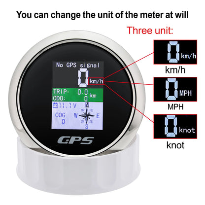 85mm Digital GPS Speedometer Odometer with GPS Antenna TFT Screen Waterproof Voltmeter Universal for 12V 24V Car Boat Motorcycle