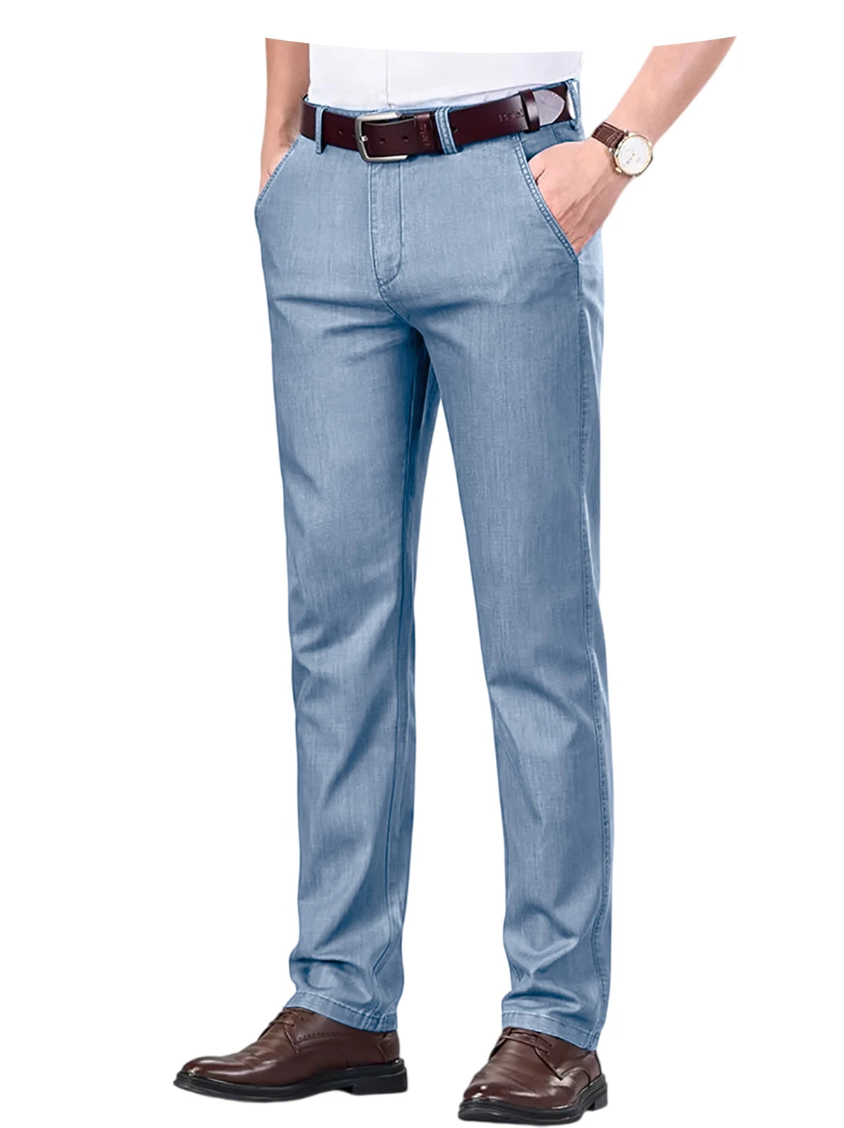 Men's Jeans Straight Leg Denim Pants High Waist Loose Fit Suit Trousers Business Office Formal Casual Men's Dress Pants Summer