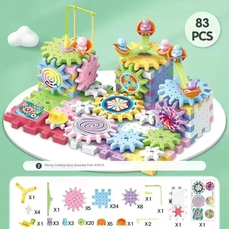 3D Puzzle Electric Gears Model Building Kits Plastic Brick Blocks Educational Toys for Kids Children Gear Blocks Building Toys