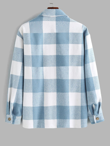 Men's Plaid Print Pocket Button Front Shirt, Regular Fit Casual Long Sleeve Collared Top for Fall & Winter, Men's Clothes for Da
