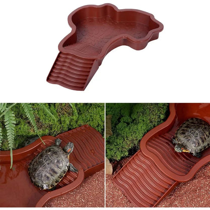Turtles Bathing Pool Water Bowl with Slip Proof 35x28.50cm Friendly Habitat with Steps for Reptiles Resting and Soaking