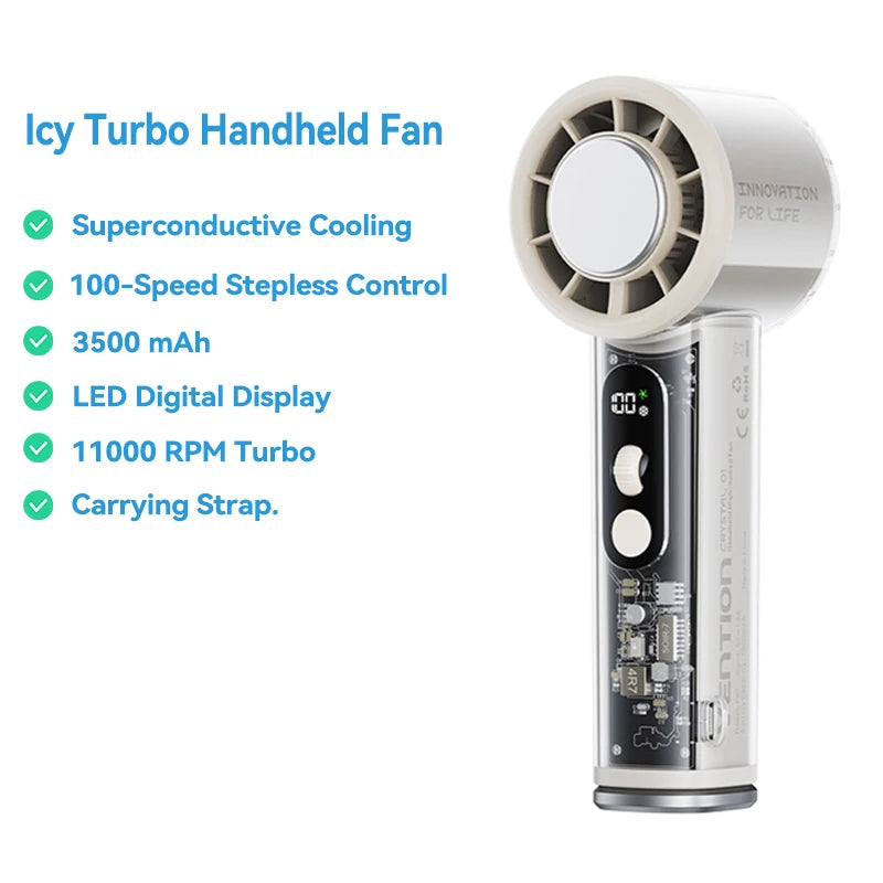 Vention Turbo Handheld Fan Superconductive Cooling Portable Outdoor Camping 11000 RPM Speed Stepless LED Digital Display Fan