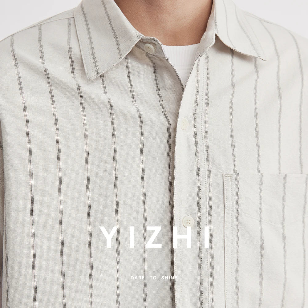 Fashion Oxford Wide Striped Cotton Lapel Long-sleeved Shirt Men Spring And Autumn 2026 New Men's Shirt Trend