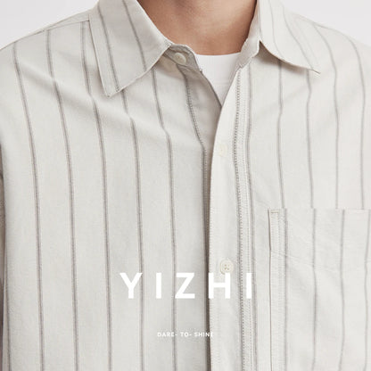 Fashion Oxford Wide Striped Cotton Lapel Long-sleeved Shirt Men Spring And Autumn 2026 New Men's Shirt Trend