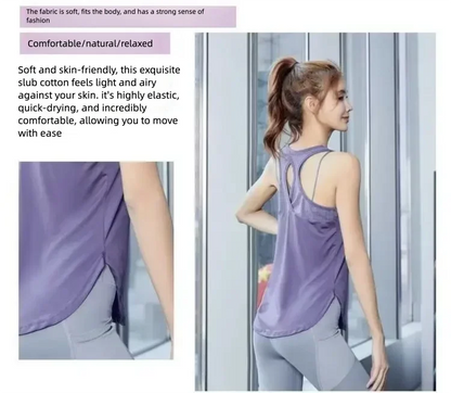 Women's Sexy Backless Mesh Tank Top Sleeveless Curved Hem Yoga Workout Shirts Lightweight Breathable Running Fitness Tops
