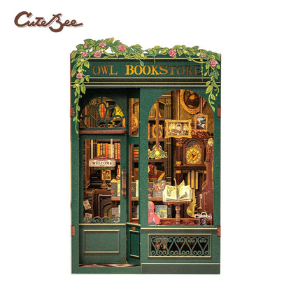 CUTEBEE Book Nook Kit 3D Wooden Puzzle DIY Bookend Insert Model Building Kit Laser Cut Precision Pieces for Home Decor Office