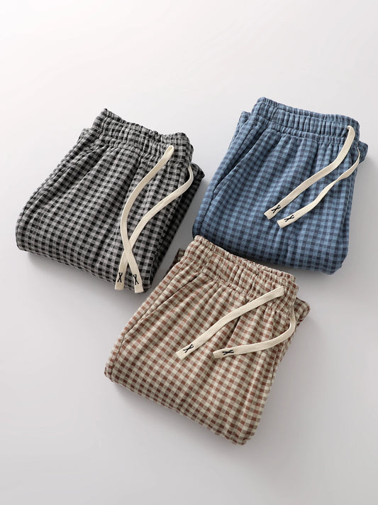 Comfortable Men's Plaid Velvet Sleep Pants Loose Straight Leg Long Pants Warm Cozy Autumn Winter Home Clothes Coral Velvet Fa...