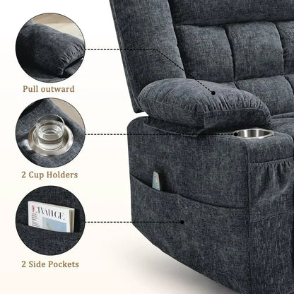 360° Swivel Rocker Recliner or Adults, Nursery Glider Recliner with Massage and Heating, Rocking Chair with Cup Holder, Manual R