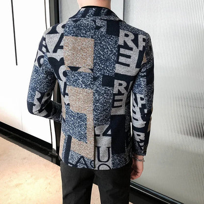 Men's New Suit Jacket Autumn and Winter Men's Letter Printed Suit Jacket Slim Lapel Comfortable Suit Jacket Fashion Woolenjacket