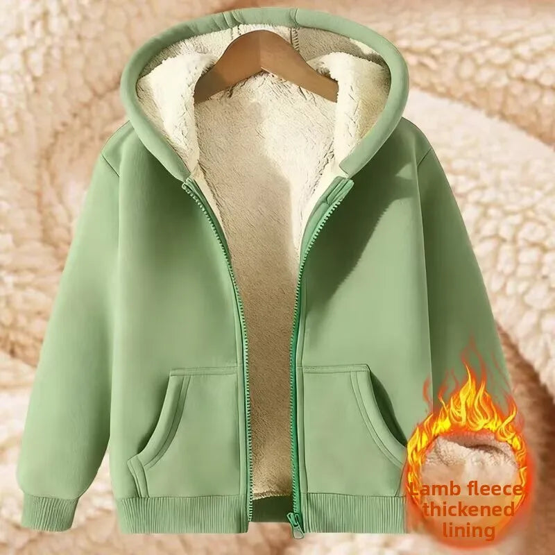 Lamb Velvet Hooded Sweatshirt Unisex Thickened Warm Loose Cardigan Outerwear for Autumn And Winter Polyester Fiber Zipper Clo...