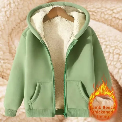 Lamb Velvet Hooded Sweatshirt Unisex Thickened Warm Loose Cardigan Outerwear for Autumn And Winter Polyester Fiber Zipper Clo...