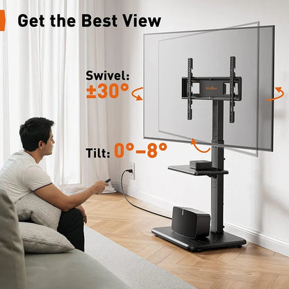 Rolling TV Stand Mobile TV Cart on Wheels for 32-65 Inch Flat Screen TVs Tall TV Floor Stand with Swivel Mount Corner TV Stands