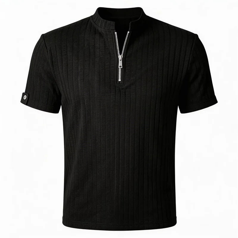 Summer Cleanfit Half-Zip Knit Striped T-Shirts For Men 2026 Solid Color Basis Gym Clothing Man Retro Street Y2K Casual Tee Tops