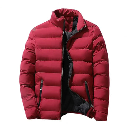 Men's stand up collar winter zipper thick cotton coat solid color street fashion style M5XL business casual zipper jacket 2023