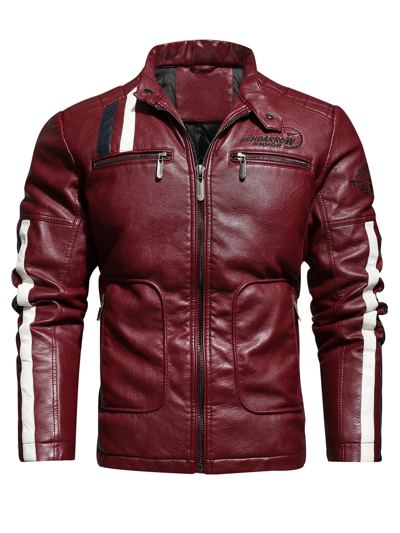 Men's PU Leather Motorcycle Racing Suit Color Embroidered Jacket with Cotton Inner for Racing
