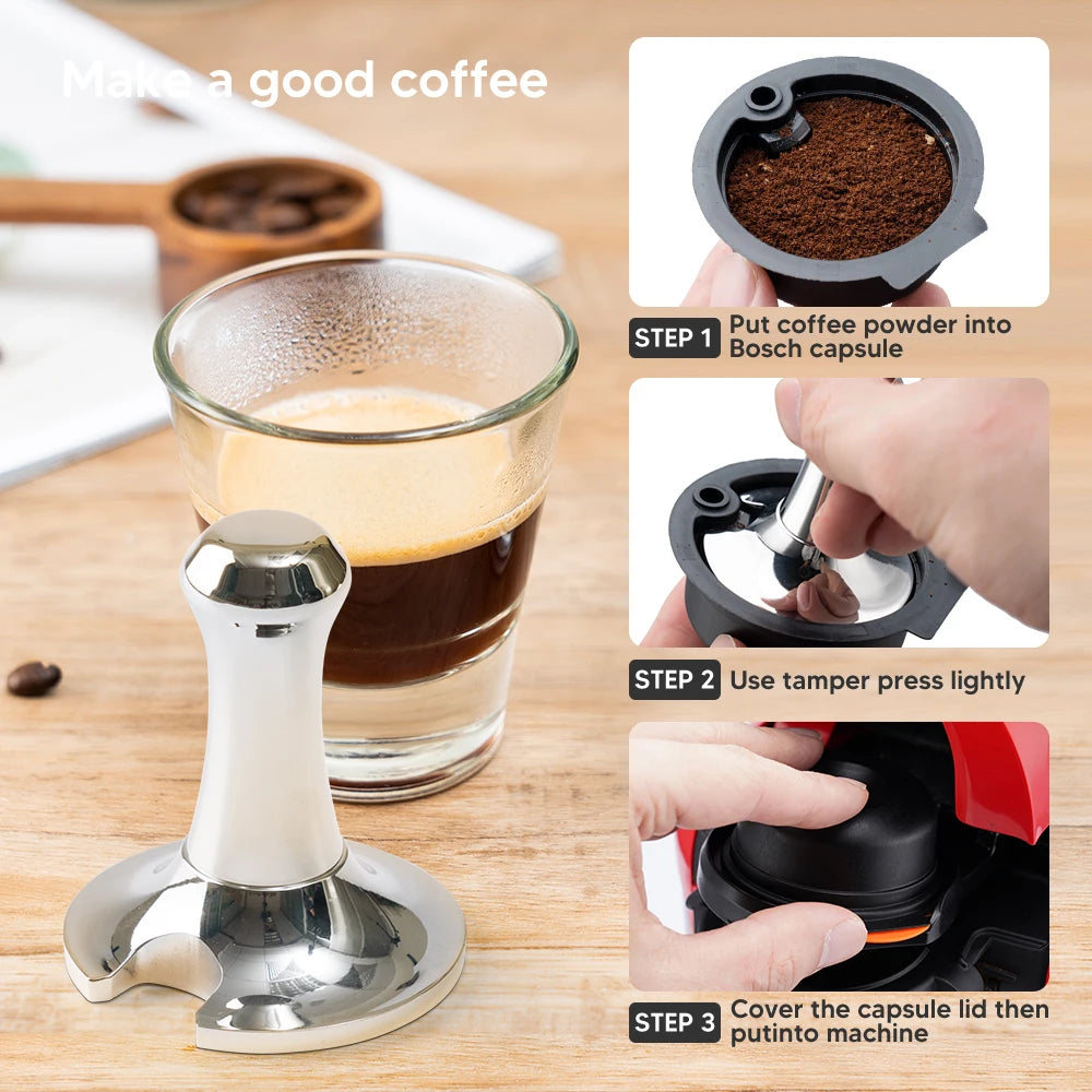 Coffee Powder Tamper for Bosch  machine Tassimo Reusable Coffee Capsules Stainless Steel  Powder Hammer