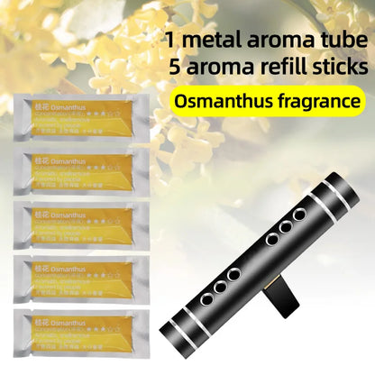 Car Fragrance Cylindrical Aroma Diffuser Vent Clips Set with 5 Refill Sticks for Women Men Automotive Fragrance Accessorie