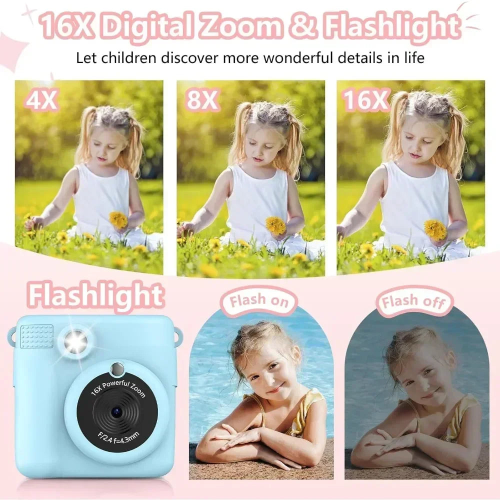 1080P Kids Camera Instant Print Portable Kids Camera with  32GB Card3 and Rolls Photo Paper , Perfect Gift for Toddlers