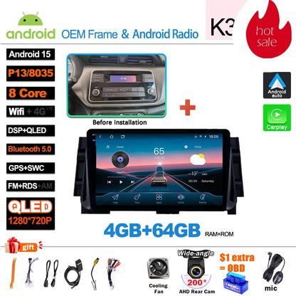 Android 16For NISSAN MICRA KICKS 2017 2018 2019 4G WIFI Car Radio Multimedia Video Player GPS Navigation No 2Din Touch Screen