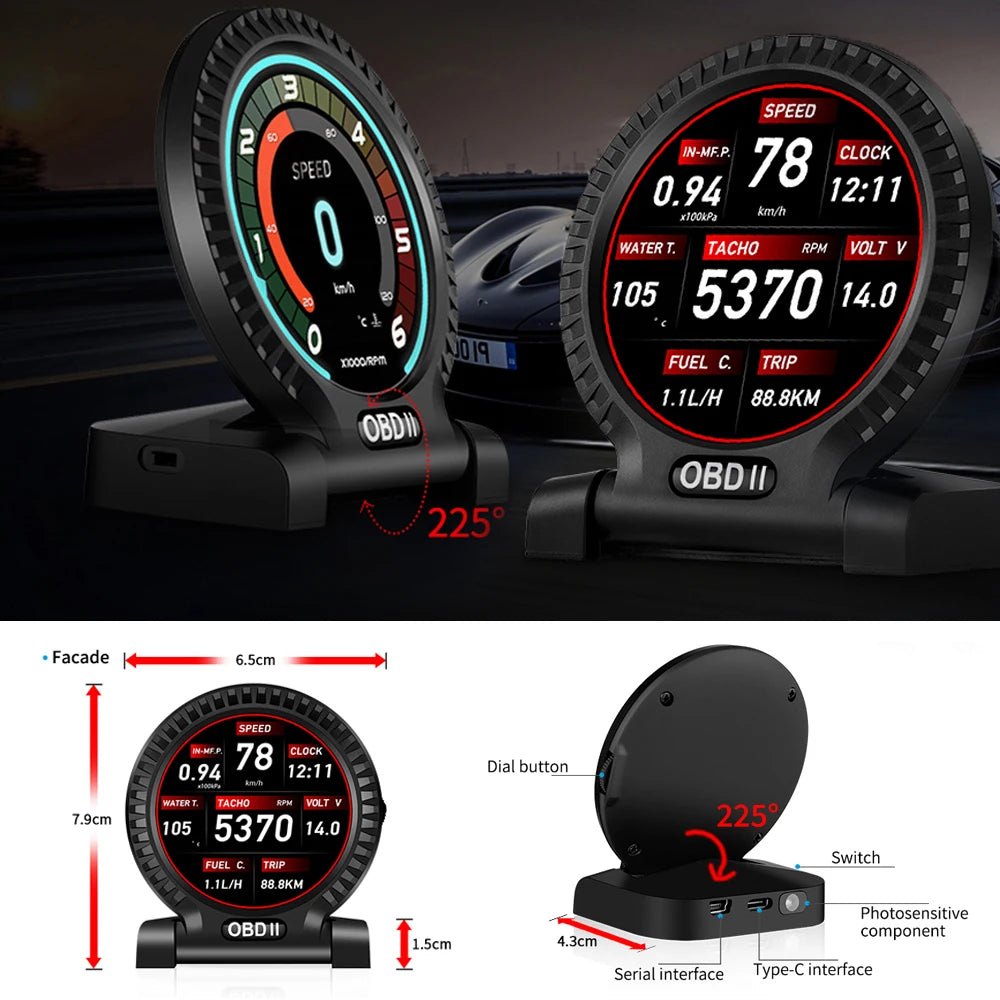 KWHUD HUD Head Up Display on Board Computer OBD2 Display Car Digital Speedometer Tacho Clock Oil Temperature Meters Turbo Gauges
