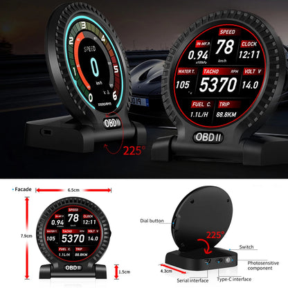 KWHUD HUD Head Up Display on Board Computer OBD2 Display Car Digital Speedometer Tacho Clock Oil Temperature Meters Turbo Gauges
