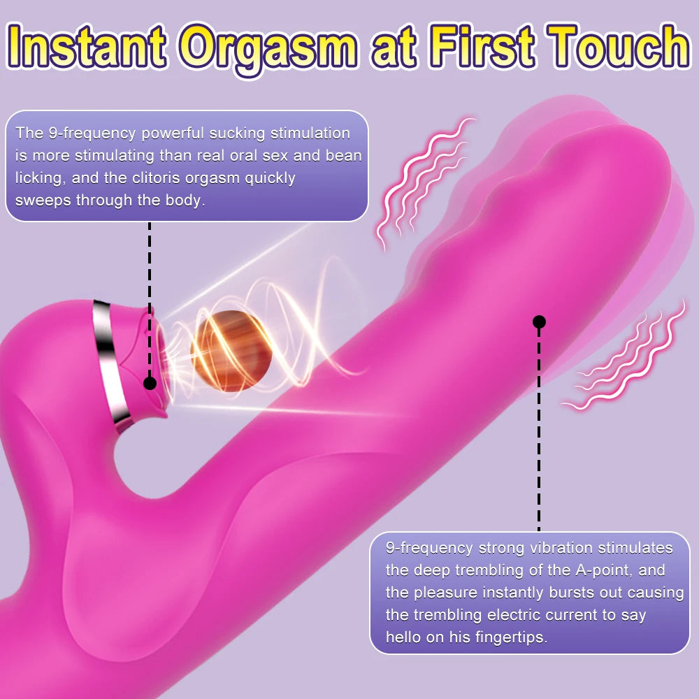 Telescopic Sucking Dildo Vibrator 360°Rotating Female Clitoral Vaginal Anal Stimulation Massage Sex Toys for Women Couples