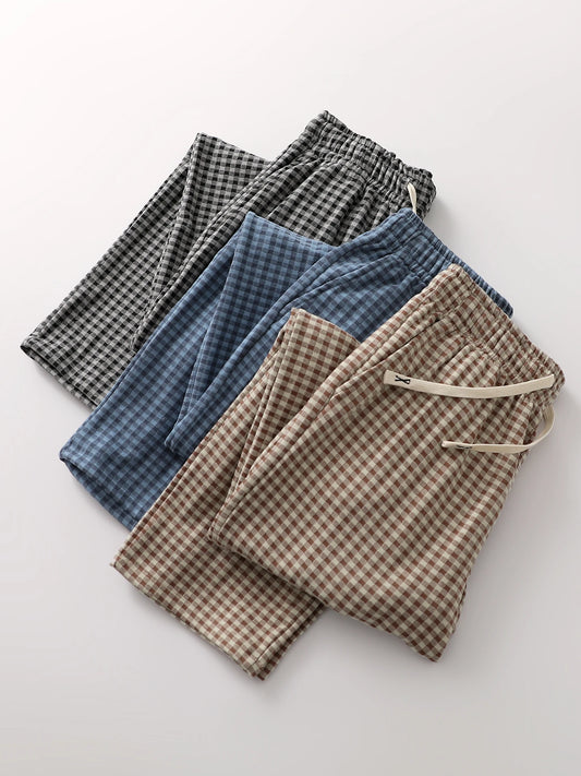 Comfortable Men's Plaid Velvet Sleep Pants Loose Straight Leg Long Pants Warm Cozy Autumn Winter Home Clothes Coral Velvet Fa...