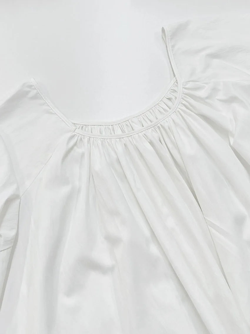 Parc Fee Casual Loose White Women Dress 2025 Elegant U-Neck Long Sleeve Floor-Length Dresses Simple Oversize Solid Female Dress