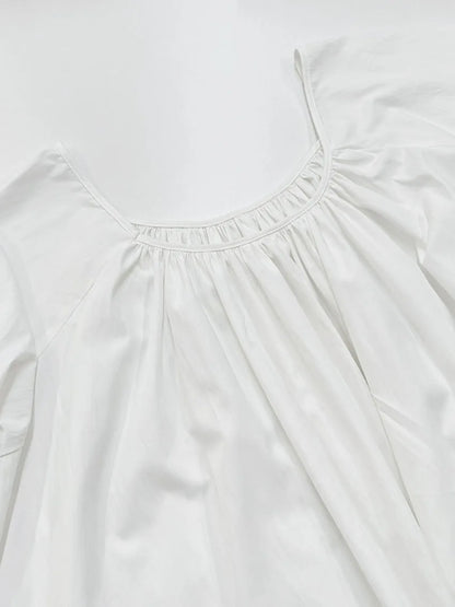 Parc Fee Casual Loose White Women Dress 2025 Elegant U-Neck Long Sleeve Floor-Length Dresses Simple Oversize Solid Female Dress