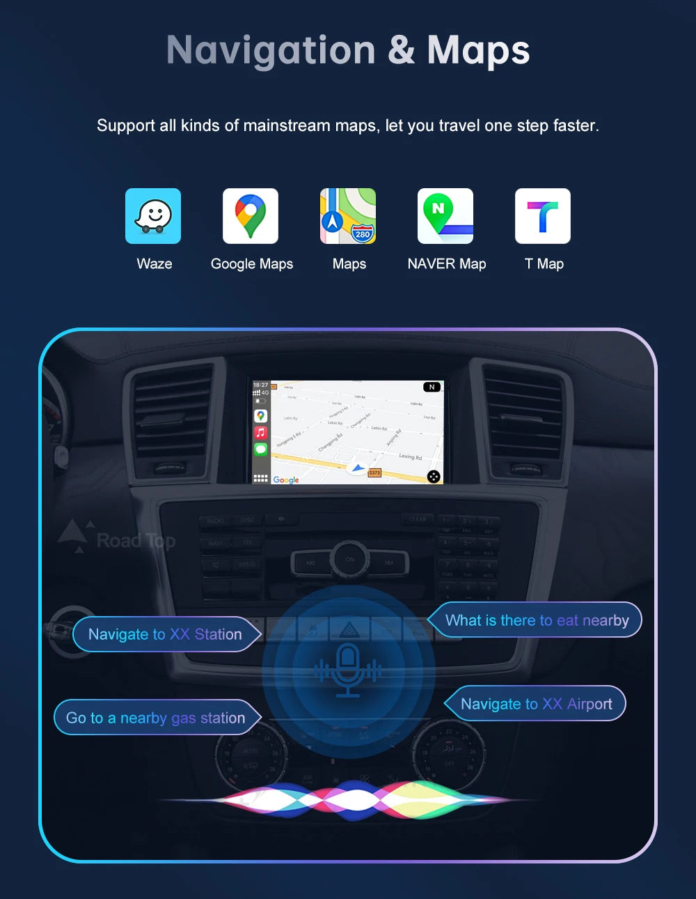 Road Top Wireless CarPlay Android Auto for Mercedes Benz ML GL W166 X166 2012-2015, with Mirror Link AirPlay Car Play Functions
