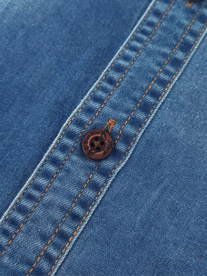 Men's Denim Shirt Long Sleeve Fashion New Style Shirt Casual Jacket High-end Feeling Double Pocket Washed Denim Shirt Turn-down