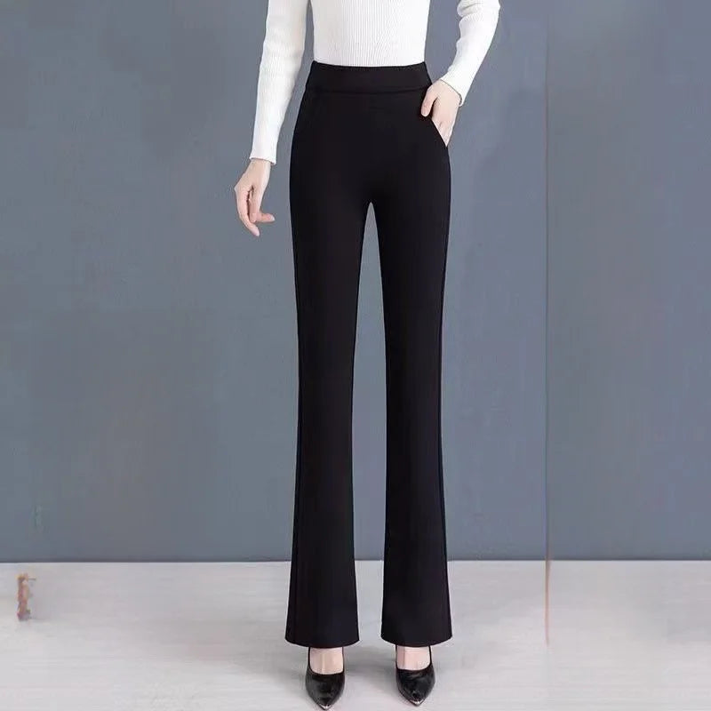 Thickened Fleece High Waist Bell Bottom Pants Women's Autumn Winter Casual Loose Long Trousers Outerwear Warm Cotton Pants