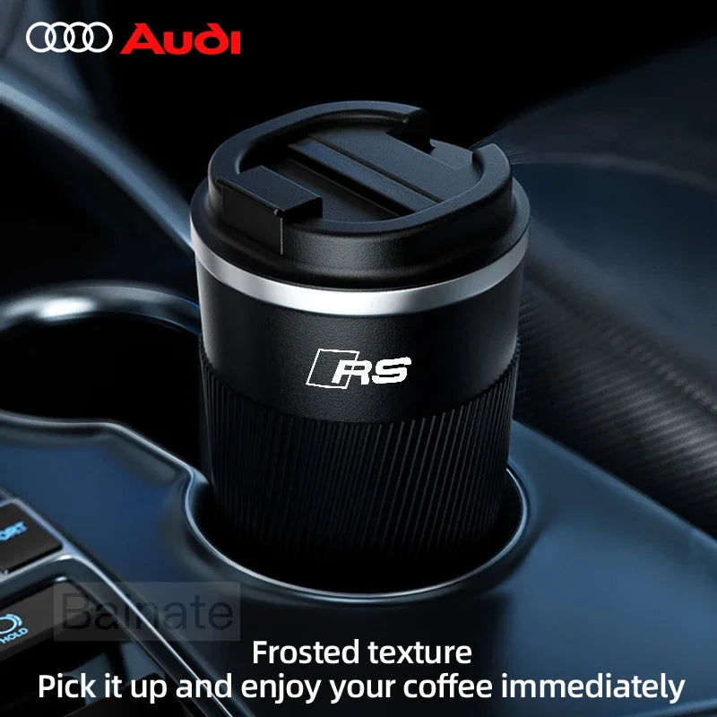 510ML Car Stainless Steel Coffee Mug with Lid Anti-Scald Drinks Cup For Audi A3 A4 B8 8P 8V B6 A5 A6 C7 Q5 B9 B7 C6 Q2 Q7 Q3 A7