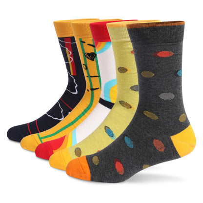 5Pairs Mens Fun Dress Socks, Pattern Funny Socks Pack, Colorful Striped Combed Cotton Novelty Socks，Cool Breathable Casual Socks