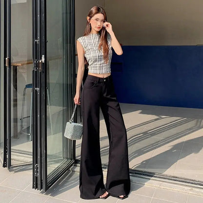 Spring 2026 Anti-wrinkle Flared Black Slimming Casual Pants New Thin Low-waisted Loose Flared Pants