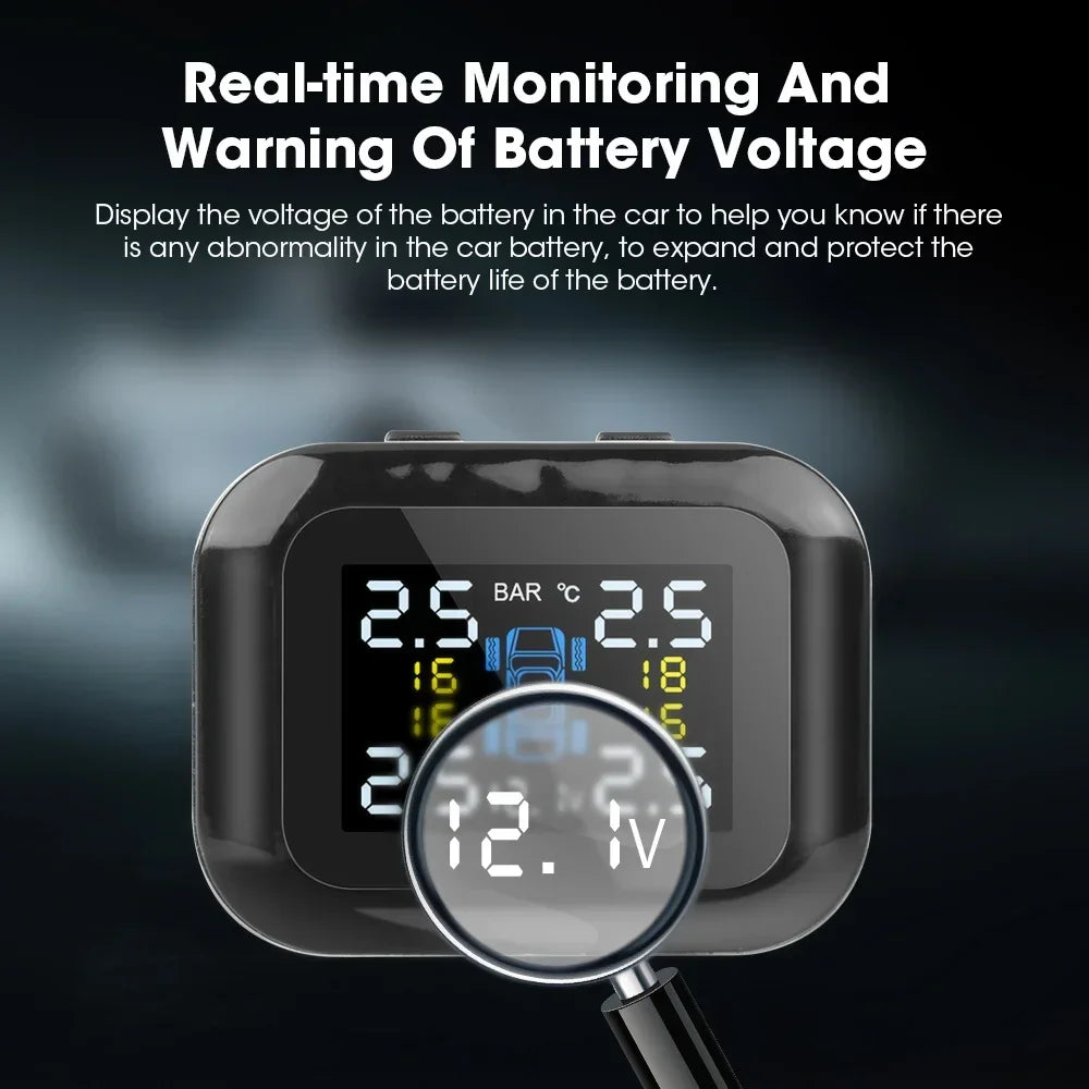TY09 Smart Cigarette Lighter USB TPMS Car Tire Pressure Alarm Monitor System 4 Sensors Display Tyre Pressure Temperature Alarm