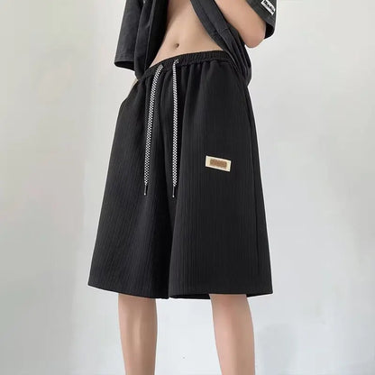 Men's Ribbed Lounge Shorts Checkered Drawstring Casual Summer Pants 2026