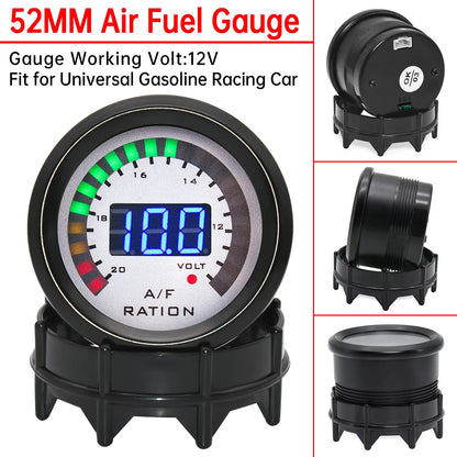 2'' 52mm Air Fuel Ratio Gauge 2 In 1 Voltmeter AFR Car Gauge Can Be Paired With Narrowband O2 Oxygen Sensor Fit for 12V Vehicle