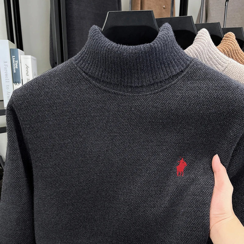 Brand Autumn/Winter New Collection: Lapel High Collar Men's Embroidered Little Horse Logo Fashion Long Sleeve Sweater