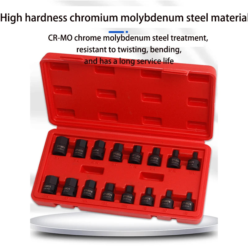 3/8 Inch Drive Low Profile Impact Hex Driver Set SAE/Metric 1/4-3/4 Inch 6-19mm Cr-Mo Steel One-Piece Construction Hand Tool