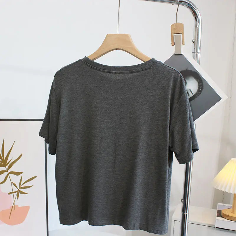 Ultra-Hand Feel Short Modal T-Shirt Women's  Summer 2025 Slimming round Neck Short Sleeve  Color Base Shirt